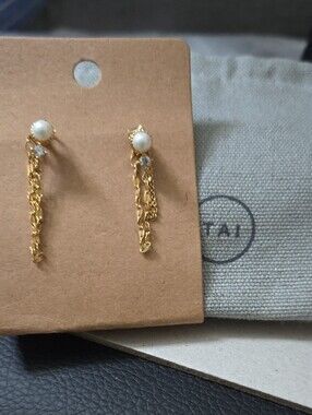 Tai Gold-Tone Pearl Earrings with Crystal Accent